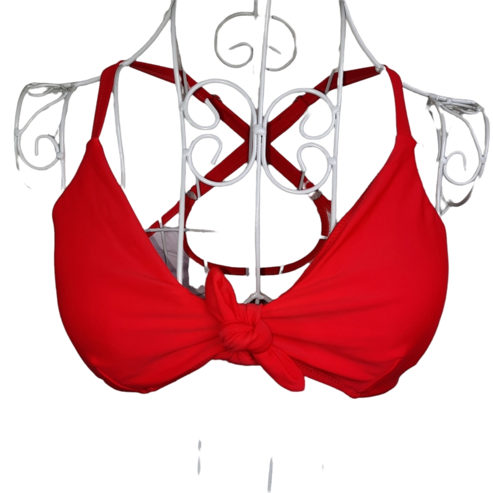 Bright Red Criss Cross Back Bikini Top Only SZ M